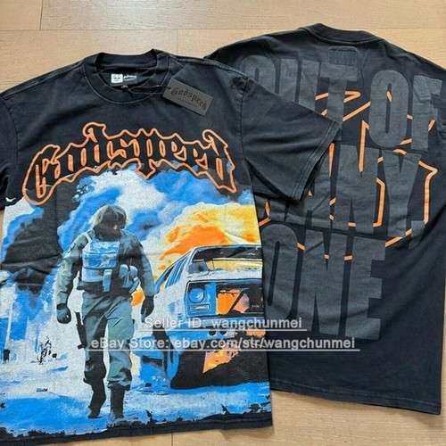 godspeed retro skull print t-shirt men streetwear tee distressed 1015 black NWT - Picture 8 of 52