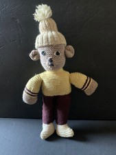 Vintage Hand knitted Brown Stuffed Animal Teddy Bear Plush 14 1/2"
