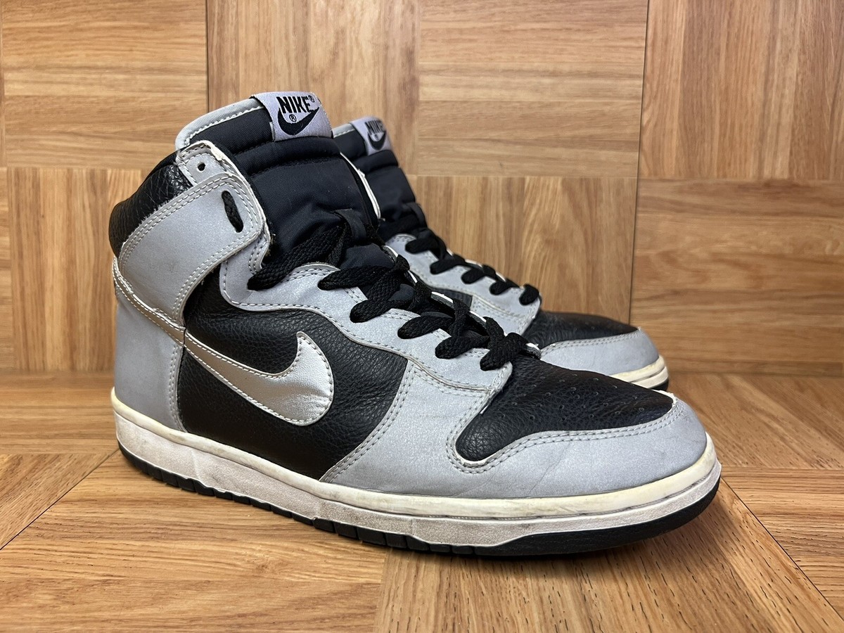 VNTG🔥 Nike Dunk High Black 3M Reflective Silver 630383-001 Men's