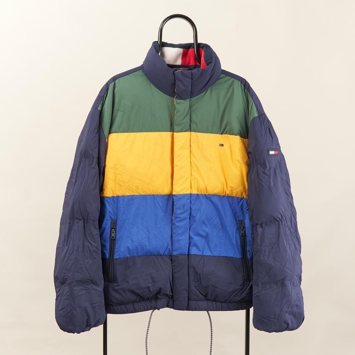 Vintage Tommy Hilfiger Puffer Jacket Mens Size Large Multicolour Stripe