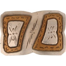 G Silver Brass Cowgirl Cowboy Western Trophy Handmade 70s Vintage Belt Buckle