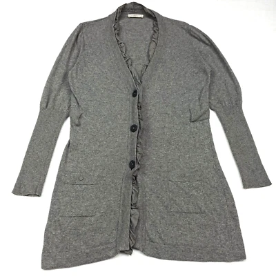 Elisa Cavaletti Long Cardigan XL Cachemire Angora Laine Tricot Volant Pull Gris - Photo 1/4