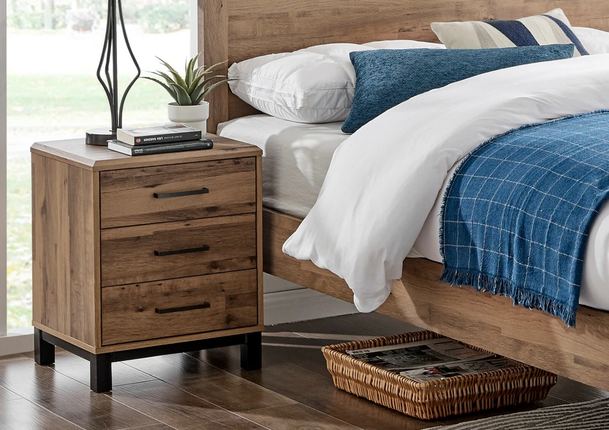 Oak Finish Rustic Brookes Wooden Bedside Table by Time4Sleep New