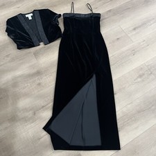Vintage Black Velvet Maxi Dress  Bolero Grunge Whimsigoth Fairy Mob Wife Slit