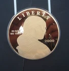 USA. Washington Mint 2000 Sacagawea 24k Gold on Silver (.999)  4 Oz  Round. COA