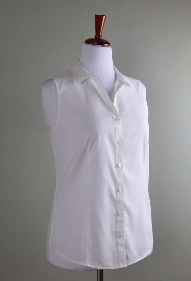 TALBOTS NWT $69 Non-Iron Solid White Sleeveless Shirt Top Size 12 Petite - Image 2 of 4