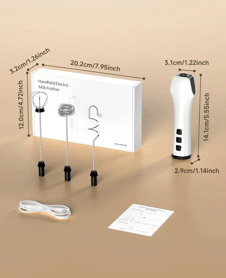 Rechargeable Electric Whisk with 3 Heads 3 Speeds Drink Mixer - Image 2 of 4