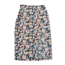 Abercrombie Fitch Y2K Floral Side Slit Midi Skirt Navy Pink High Waisted