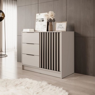 Sideboard Stilo Kommode 105 cm 1 Tür 3 Schubladen Lamellen Modern Loft Design