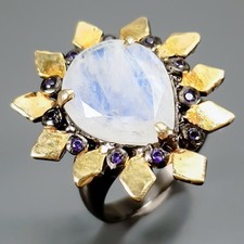 Handmade 6 ct+ Natural Moonstone Ring 925 Sterling Silver Size 8.5 /R441744
