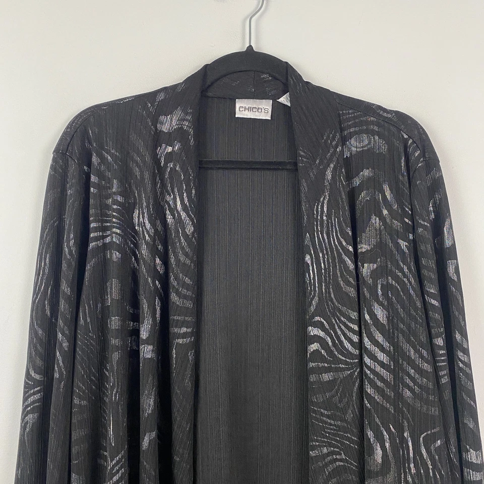 Cárdigan Abierto Chicos Estampado Negro y Plateado Talla 3 US XL Mangas Abiertas 3/4 Transparente Foto 2 de 4