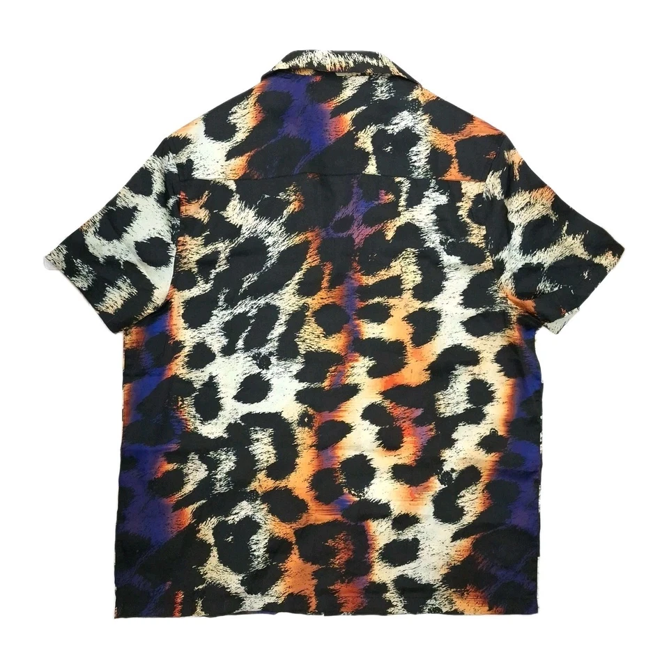 ASOS Leopard Print Satin Button Up Short Sleeve Shirt Mens Small Oversize - Image 3 of 4