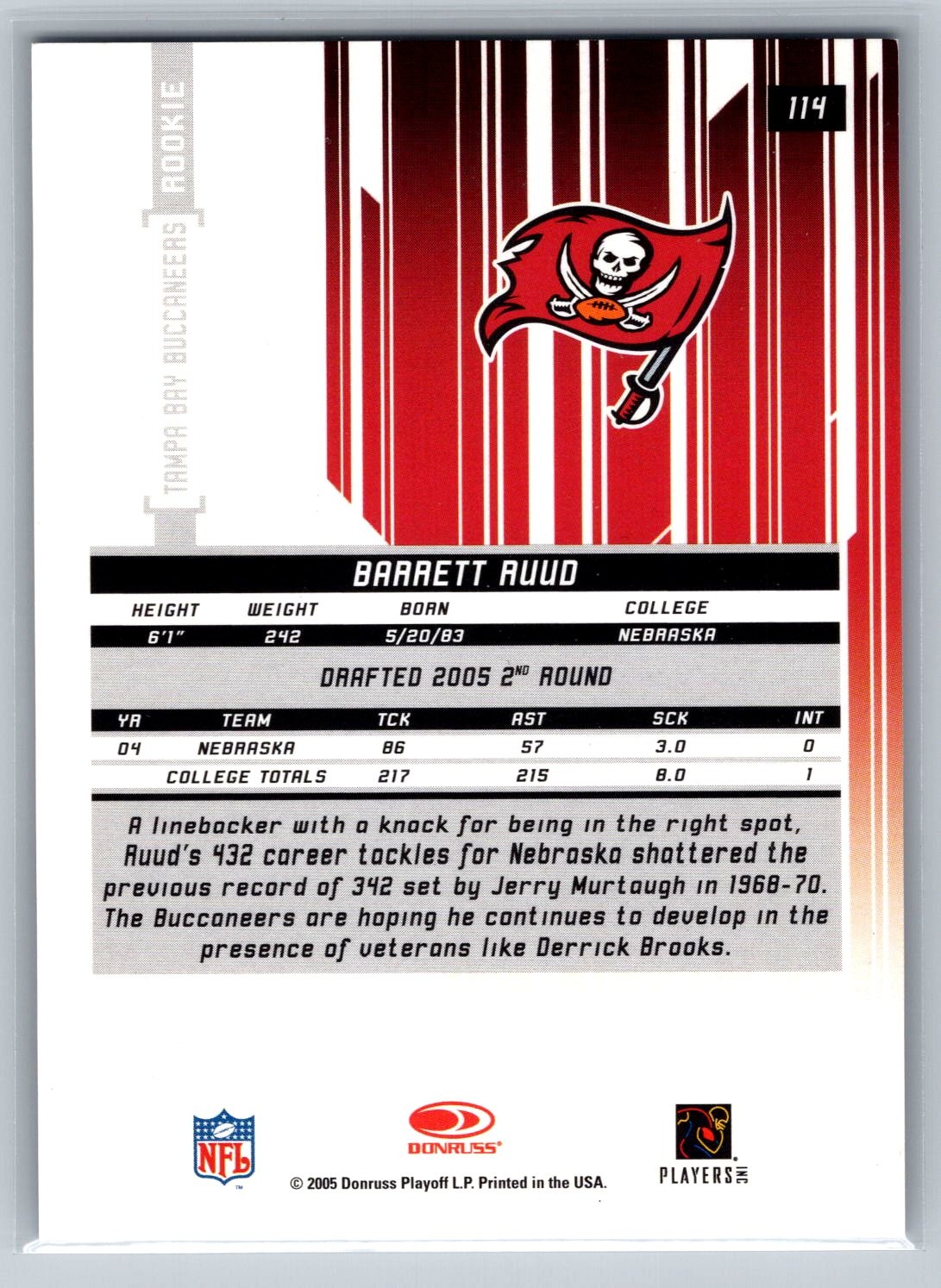 Barrett Ruud 2005 Rookies & Stars Longevity Sapphire /199 #114