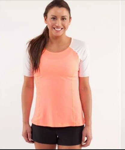Lululemon Womens Shirt Turn It Up Tee Pop Orange Dune Short Sleeve Run Stripe 2