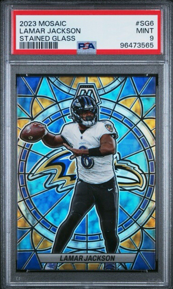 2023 LAMAR JACKSON PANINI MOSAIC STAINED GLASS CASE HIT SSP 🔥🔥 PSA 9