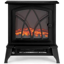 NETTA 2000W Electric Stove Heater Traditional Fireplace Log Burning Effect Black