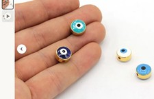 Round Evil Eye Spacer Beads for Jewelry Making, Blue White Gold Tone