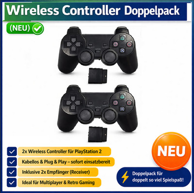 2x Wireless Controller für PS2    Doppelpack + Empfänger  Kabellos Plug & Play