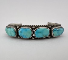 Early 1940's Navajo Coin Silver Ingot Webbed Fox Turquoise Twist Cuff Bracelet