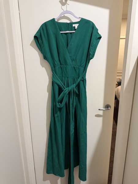 David Jones green linen maxi wrap dress 