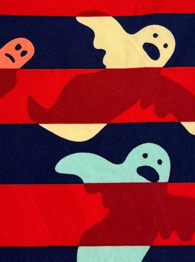 Leggings LuLaRoe TC alta curvilínea vermelha Halloween colorida listra fantasma ajuste elástico - Imagem 3 de 4