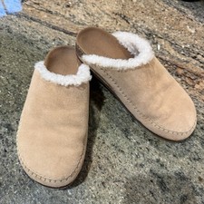 Jenni Kayne Shearling Suede Mule Clog Slippers Womens Size EU 37 EUC Tan Neutral