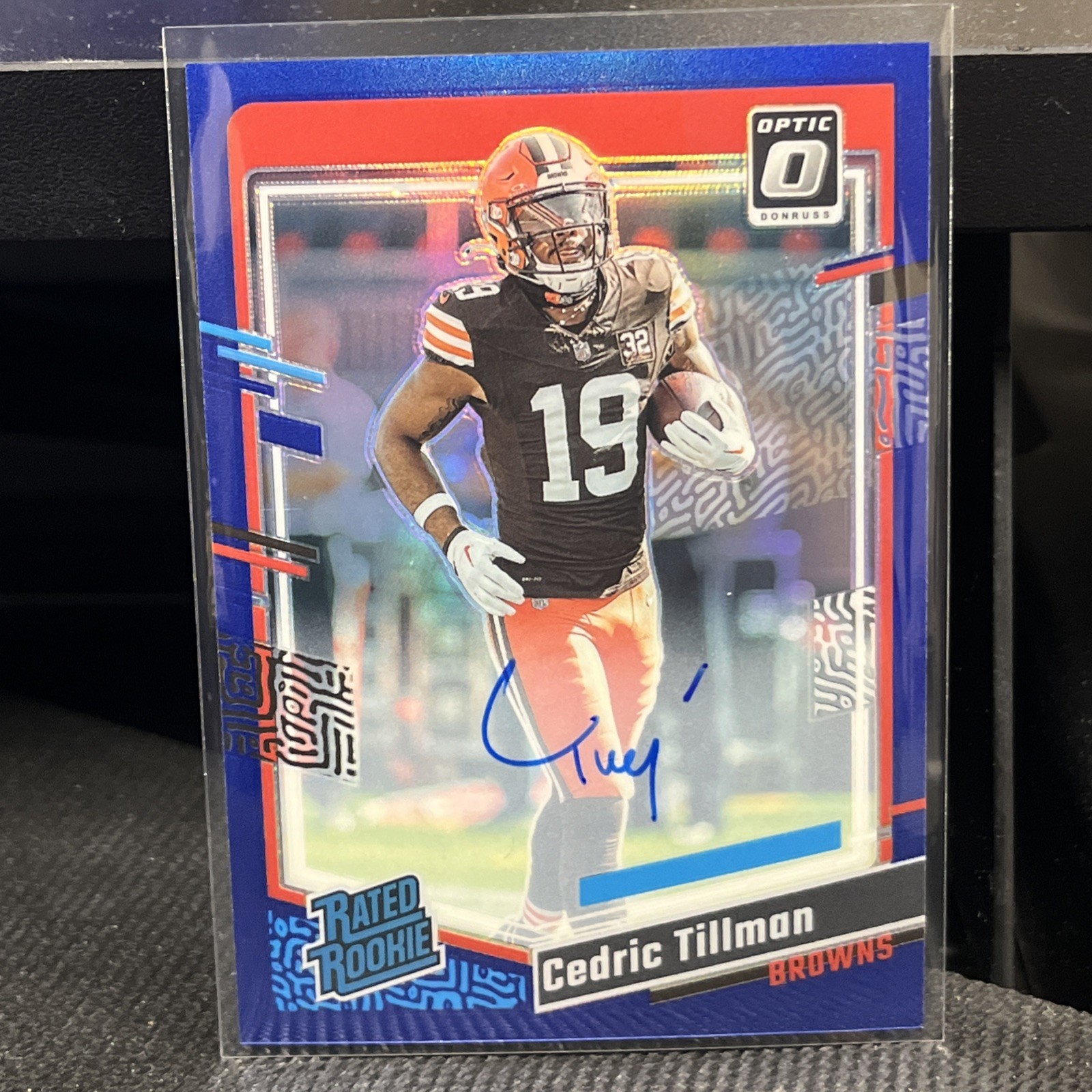 2023 Panini Donruss Optic Rated Rookie Cedric Tillman #224 Blue Prizm Auto /99