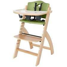 Abiie Beyond Junior Wooden High Chair with Tray Natural Wood - Olive Cushion