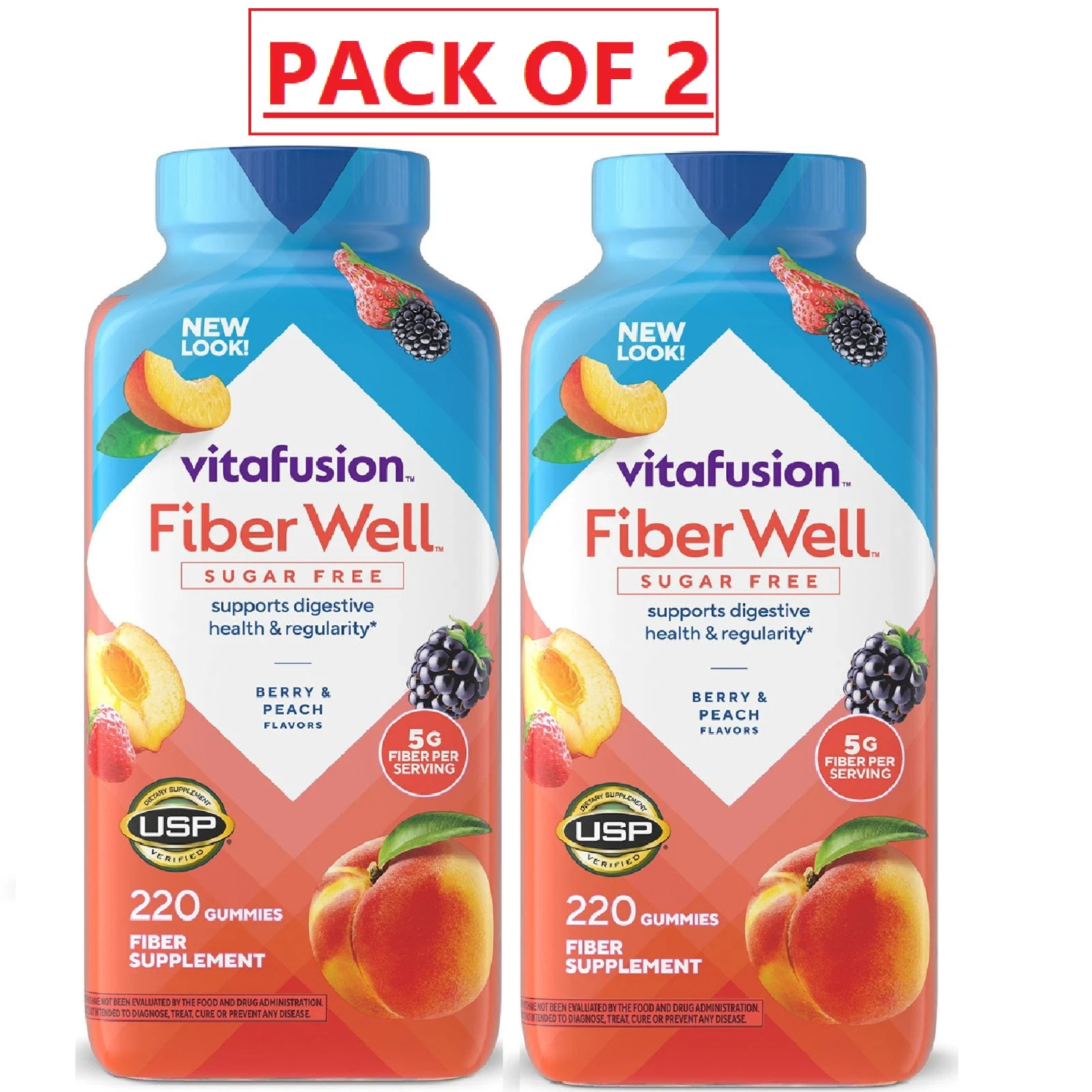 2 PACKS-Vitafusion Fiber Well Sugar Free Gummy Vitamin Supplement, 220 ct.
