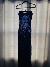 Next/Up Black & Blue Sequin Prom Dress with Open Back