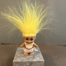 Vintage Russ Troll Doll Baby in White Diaper Yellow Hair  Brown Eyes 2"