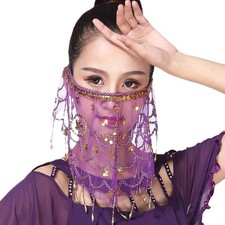 Women Belly Dance Face Veil with Sequin Beads Tribal Costume Decor Face Veil