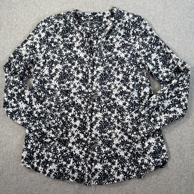 Marc O'Polo Organic Cotton Button Front Blouse Women's Size 40/LG Top Navy Blue