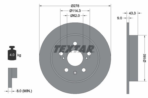Textar Bremsscheiben Textar PRO Ø 278Mm Voll Beschichtet FüR Suzuki 92225303-image