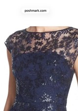 VERA WANG Navy Lace & Sequins Gown Floor Length Dress Lined Size 12