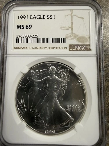 1991 American Silver Eagle  NGC MS69