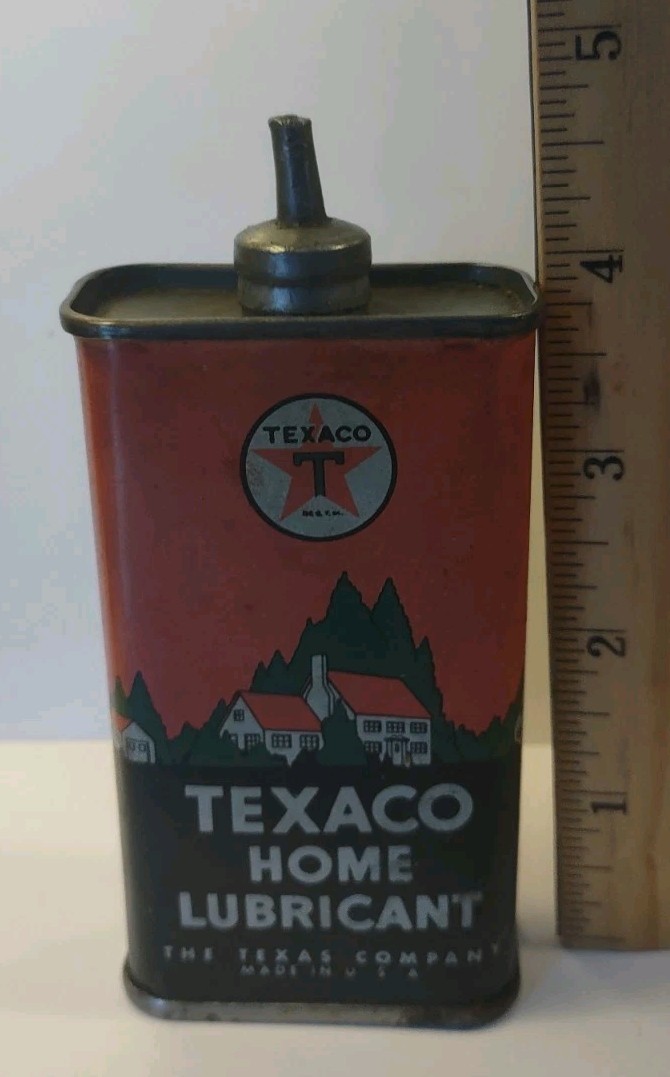 Texaco Home Lubricant Texas Company Handy Oiler Advertising Tin Oil Can Lead Top