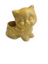 Vintage Ceramic Cat Planter Yellow Glaze Kitten Small Pot Holder Decor