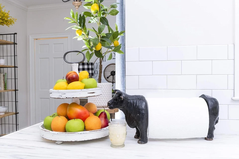 Cream Creative Distressed Wood 2-Tier Tray with Metal Handle Rustic Home - Image 2 of 4