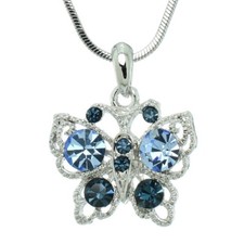 Butterfly Necklace Made With Swarovski Crystal Blue Wings New Pendant 18" Chain