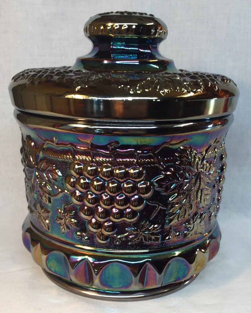 Fenton Amethyst Carnival Grape & Cable Tobacco Jar Rose Presnick