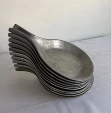 Vintage Pewter Bon Chef serving Skillets W/ Handles Craft American 10 Pc. Set