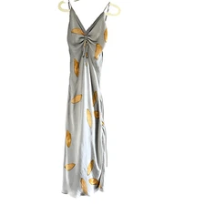 grade and gather grey silver yellow leaves long dress size small