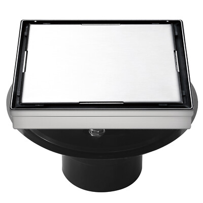 KULED Square Shower Floor Drain with Flange, Quadrato Pattern Grate Removable