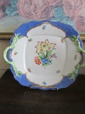 Herend HungaryPrintemps Blue Border 430 / BT-EB Handled Square Cake Plate