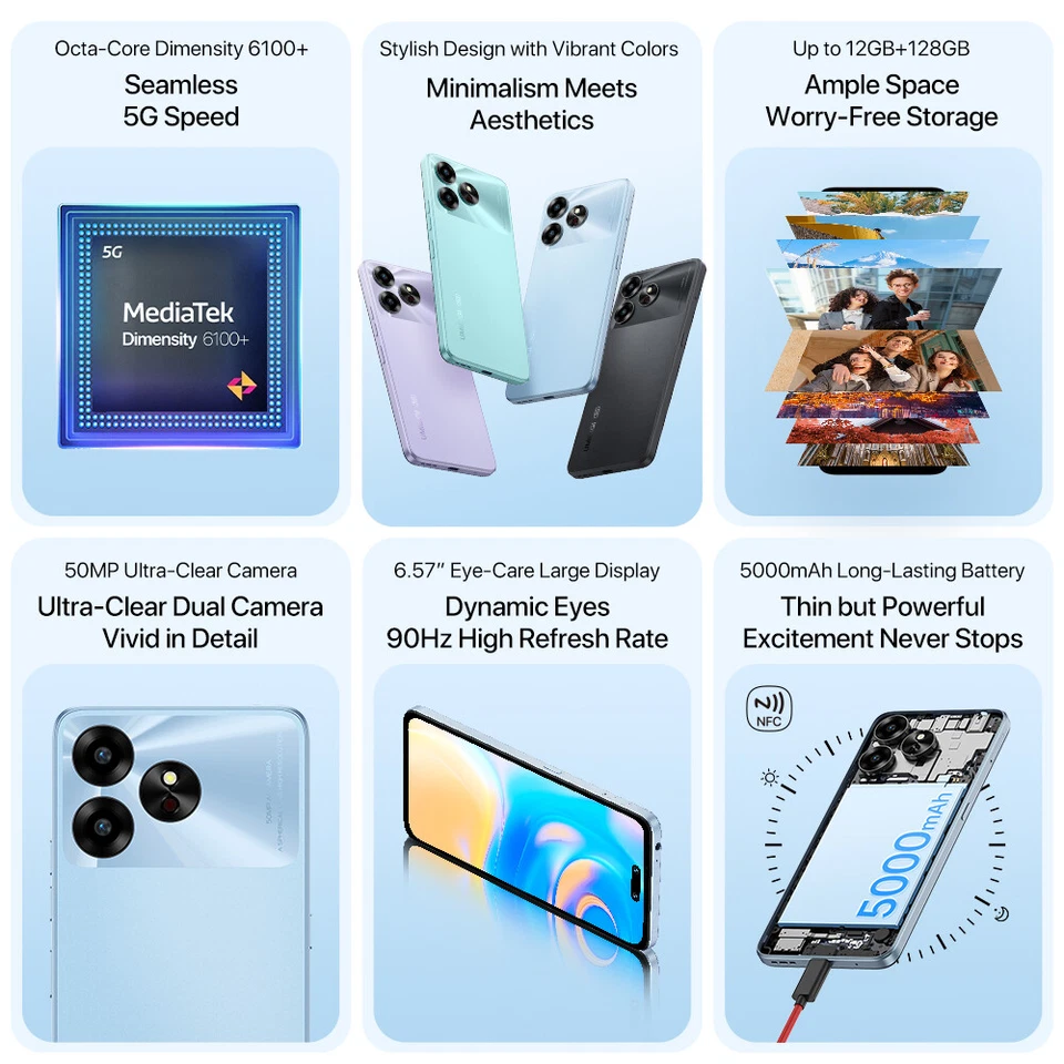 UMIDIGI G6 5G 12GB RAM 128GB 6.57" Dual SIM 50MP NFC Smartphone Global Europa - Immagine 2 di 4