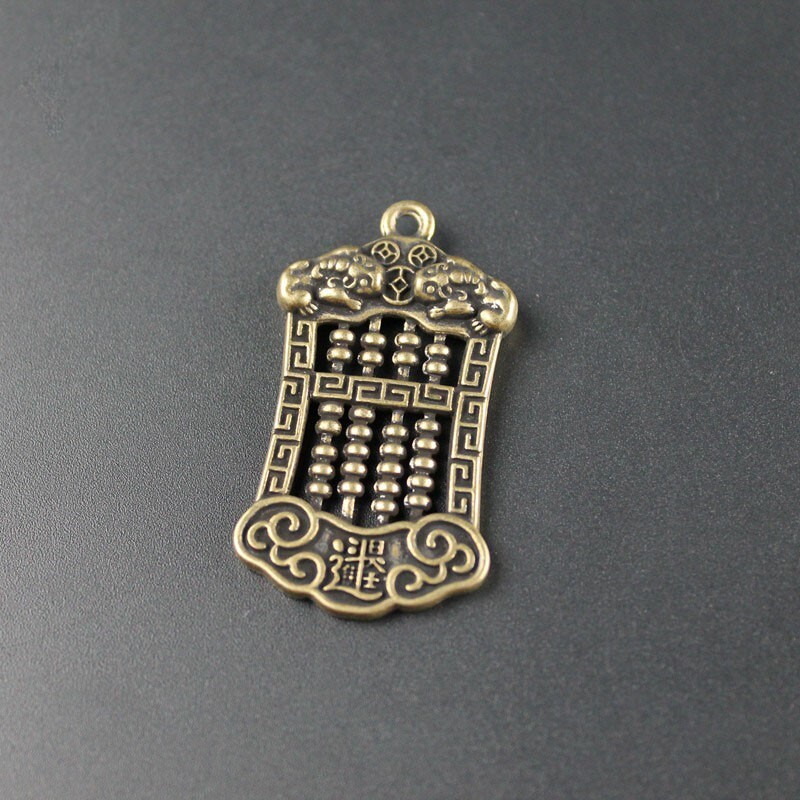 Pure Brass Ruyi Abacus Figurine Keychain Tag Pendant Tea Pet Miniature Ornament