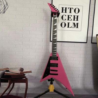 Unbranded Swallow tail V Pink Solid Body Electric Guitar HH Pickups Fixed Bridge