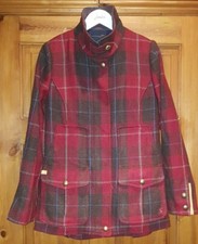 Joules Designer Red Check Heritage Tweed Field Coat Uk 8 Eu 36 Brand New Tag