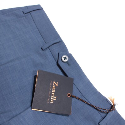 Zanella NWT Dress Pants Size 34 US Devon In Solid Light Blue Wool Blend